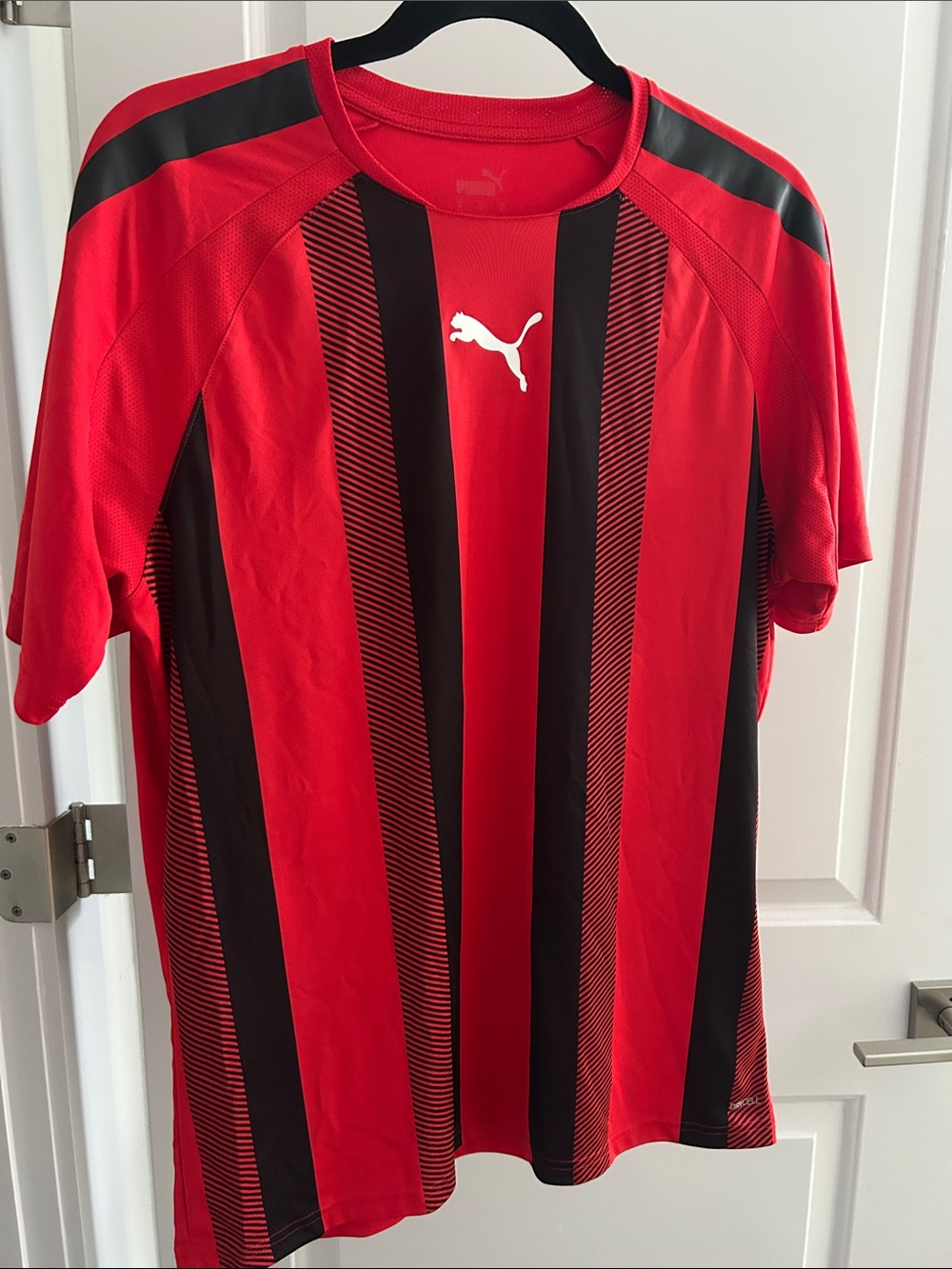 Puma Red and Black Striped Unisex Athletic Jersey